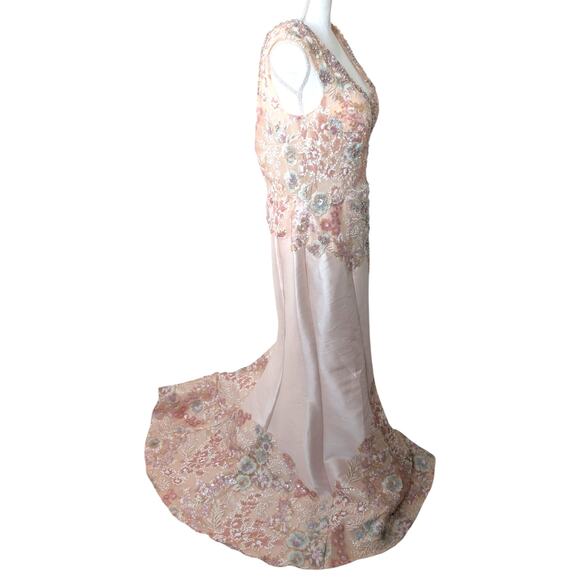 Terani Couture Blush Pink Floral Sequin Embroidered Gown US 10 - Picture 7 of 11